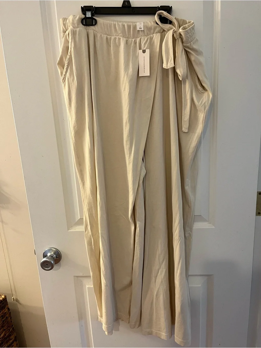 Anthropologie Daily Practice Cream Gathered Waist Wrap Pants - Picture 5 of 6